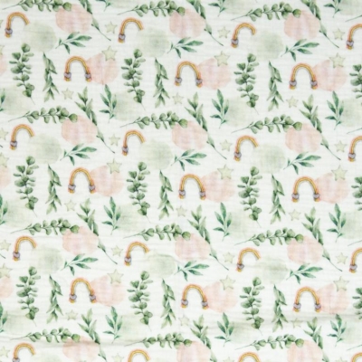 Musselin | THEA Eukalyptus Regenbogen | weiß